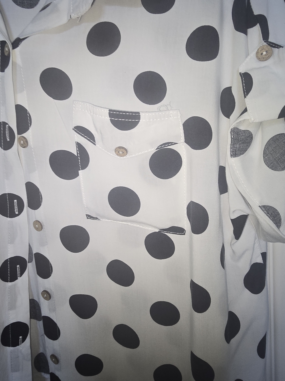 Polka Dot Short-Sleeve Button-Up Shirt - Black/White - Picture 2 of 9